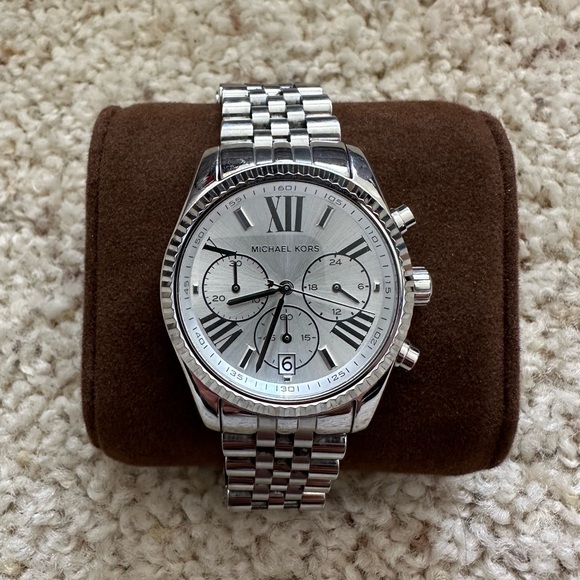 Michael Kors Silver Chronograph Watch with Roman Numerals - Picture 1 of 4